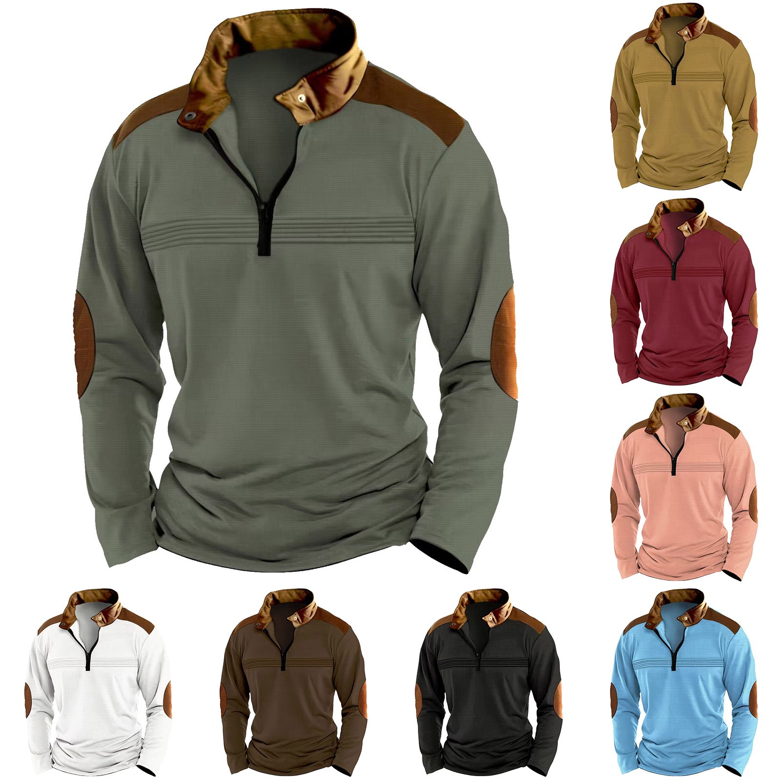 thumbnail image 4 of Sudadera con cremallera para hombre para otoño-invierno: cuello alto, sin capucha, poliéster, ligera, informal/para hacer ejercicio, tallas S-XXXL, 4 of 5